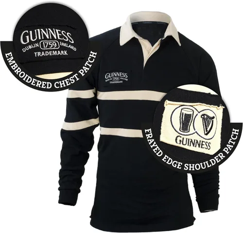 Vista 3 de Guinness Camiseta de rugby tradicional de manga larga negra y crema, producto oficial, camiseta negra, talla S a 4XL para hombre