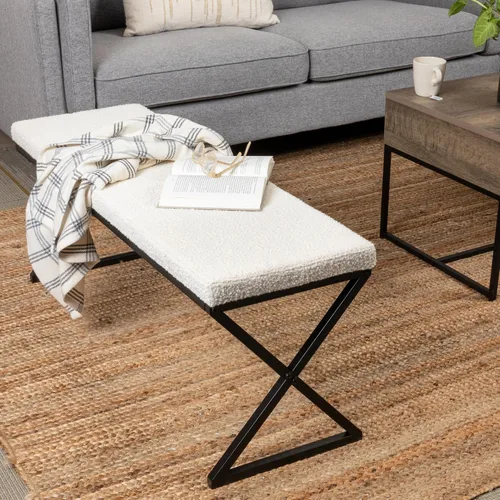 Vista 2 de Household Essentials Harper Banco de metal con cojín tapizado Boucle, crema y negro