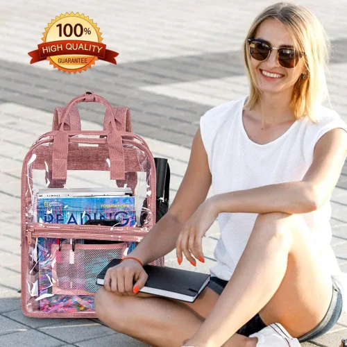 Vista 3 de TXHVO Mochila transparente, resistente bolsa transparente para libros, mochilas de PVC transparente para hombres y mujeres