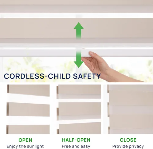 Vista 4 de Zebra - Persianas y persianas sin cordones con diseño de cebra, enrollables, opacas, oscurecimiento de la habitación, control de luz de doble capa