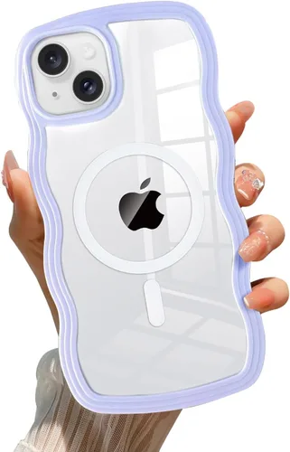 Vista 68 de QLTYPRI Funda magnética para iPhone 11 compatible con Magsafe, bonita funda transparente con marco de onda rizada para niñas y mujeres, parachoques
