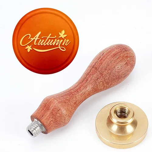 Vista 3 de MAYJOYDIY Sello de cera de otoño, hojas de arce, sellos de cera de sellado de palabras de 0.984 in, sello de sellado de cabeza de latón extraíble