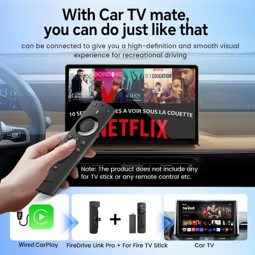 Vista 3 de Carlinkit FireDrive Link Pro Car TV Mate, convertido con cable a Android inalámbrico Auto y adaptador CarPlay, compatible con CarPlay con cable