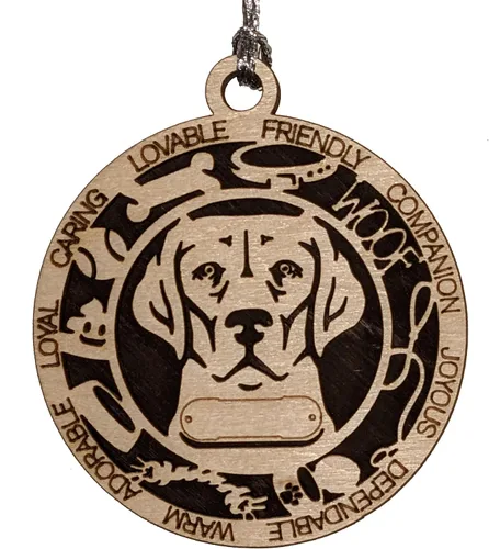 Vista 24 de Adorno de Navidad personalizado para perro Cavalier King Charles Spaniel, redondo de 3 pulgadas, madera cortada con láser de 2 capas, nombre y texto