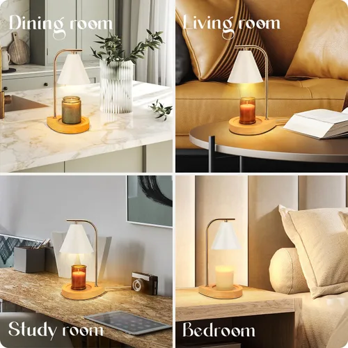 Vista 5 de Aimoptg Lámpara calentadora de velas con base de madera retro, cera derretida para decoración del hogar para velas de tarros pequeños y grandes