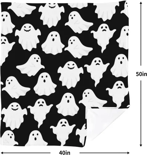 Vista 7 de Jbralid Manta de Halloween divertida con fantasma, lindo y espeluznante de Halloween, manta de franela ligera y acogedora para dormitorio, sala