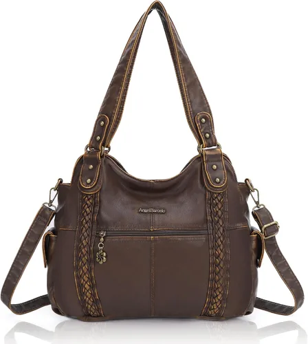 Vista 94 de Angel Barcelo - Bolsa de hombro amplia para mujer, diseño Hobo, cuero lavado