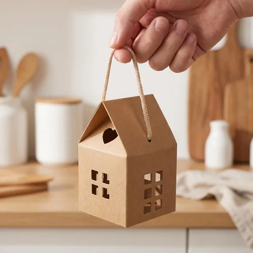Vista 9 de Cajas de regalo en forma de casa, 10 bolsas de mano para dulces y galletas, papel kraft ecológico, perfecto para fiestas de vacaciones, bodas