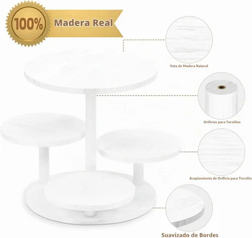 Vista 4 de HURZMORO Soporte redondo de 4 niveles para 50 cupcakes, soporte de madera para pasteles con decoración de bandeja escalonada, decoración de bandeja
