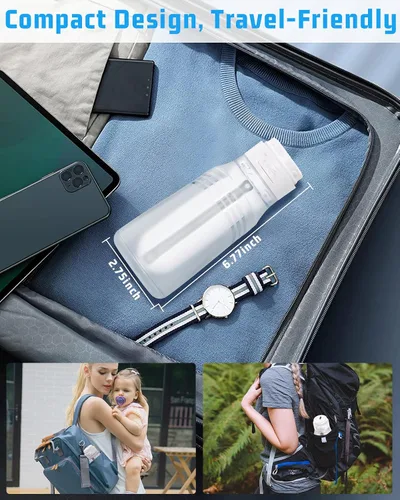 Vista 4 de Bidé portátil para viajes con botella de 13.5 fl oz, bidé eléctrico recargable de viaje con 3 modos de presión, rociador de bidé de mano impermeable