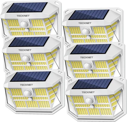 Vista 12 de TECKNET 231 luces LED solares de movimiento al aire libre impermeables, juego de 4 unidades con ángulo de 300° y 3 modos de iluminación, luces