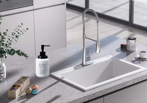 Vista 5 de Dispensador de jabón de manos de cerámica – Botellas dispensadoras de líquido estilo granja, perfecto para encimera de cocina o decoración
