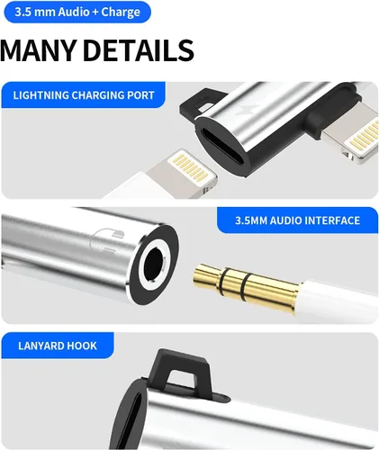 Vista 6 de Adaptador de auriculares Lightning a conector de audio AUX de 0.138 in y adaptador de carga para auriculares compatible con iPhone 11 12 13 Mini pro