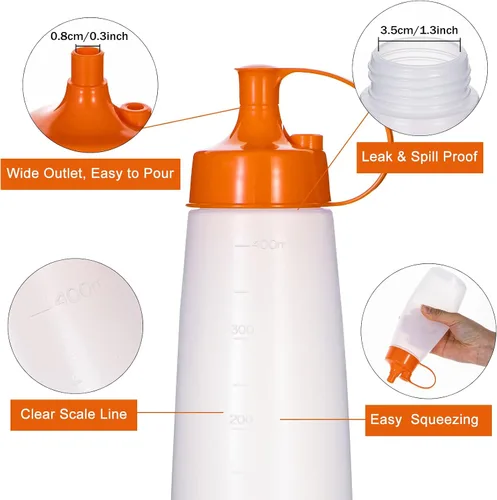 Vista 3 de Botellas exprimibles de condimentos de boca ancha, paquete de 2 botellas exprimibles con tapas de tapa y embudo para salsa de tomate, salsas