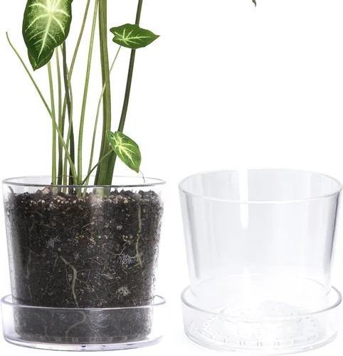 Vista 13 de Maceta Phoenix Vine de 3.5 pulgadas de acrílico transparente con bandeja, maceta para orquídeas con agujeros de drenaje, platillo profundo