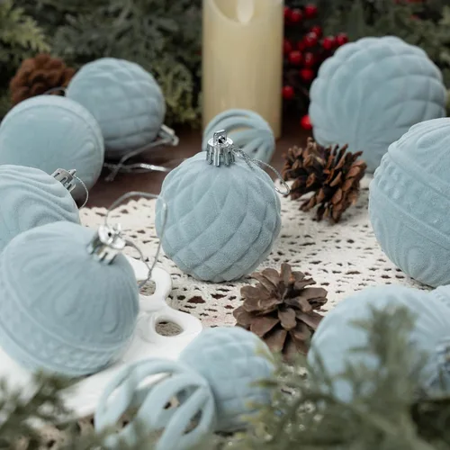 Vista 5 de 36 adornos de terciopelo para árbol de Navidad, juego de adornos de Navidad Azul polvo