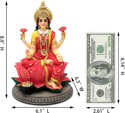 Vista 5 de alikiki Estatua de laxmi de diosa india – 8.9 pulgadas de alto, ídolo hindú Lakshmi, escultura de Diwali, regalo para decoración india de Pooja