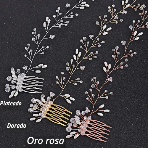Vista 5 de Accesorios para el cabello de novia, juego de aretes de vid de cristal, diadema para boda, peine para el cabello, fiesta de noche, pieza