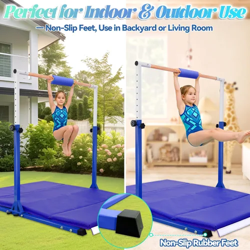 Vista 5 de Seliyoo - Barra de gimnasia plegable para niños de 3 a 20 años, barra horizontal de 5 pies/6 pies de largo, altura ajustable, barra de entrenamiento