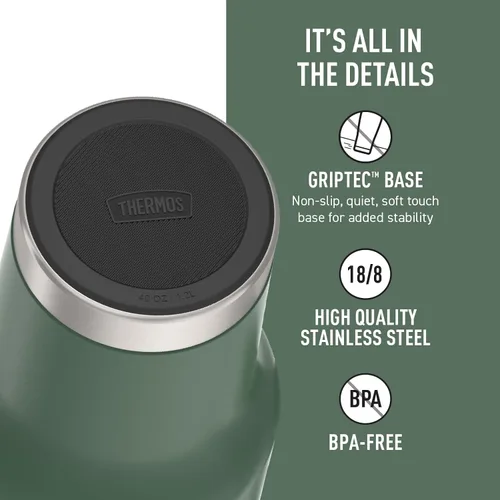 Vista 5 de THERMOS Taza Portavasos de Acero Inoxidable - 40 Onzas, Verde Alpino - Vaso Térmico con Tapa y Popote, Además de Cierre Deslizante Resistente a Fugas