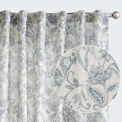 Vista 23 de JINCHAN Cortinas florales de lino para sala de estar, cortinas negras de estilo granja francesa de campo, cortinas de 63 pulgadas de largo, cortinas
