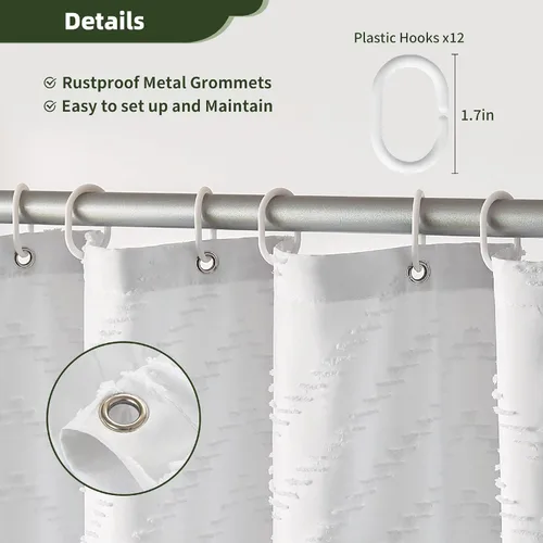 Vista 15 de Cortina de ducha Siiluminisoy de 36x72 beige, cortina de ducha de tela de tamaño pequeño, cortinas de ducha de tela con tufting, diseño chevron a