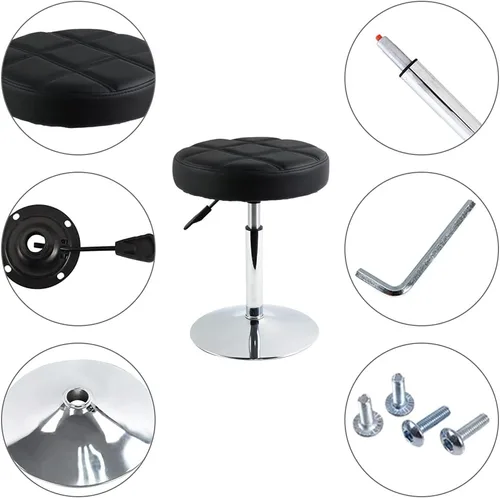 Vista 6 de FURWOO Taburete corto redondo de piel sintética – Taburete acolchado para salón, spa, manicura y tocador - pequeño negro