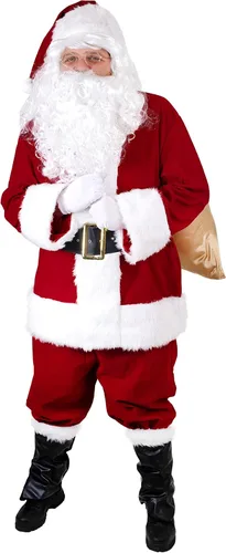 Vista 2 de Disfraz de Papá Noel para adultos y hombres, 11 piezas, color rojo, de lujo, clásico, terciopelo, para fiesta de Navidad, cosplay