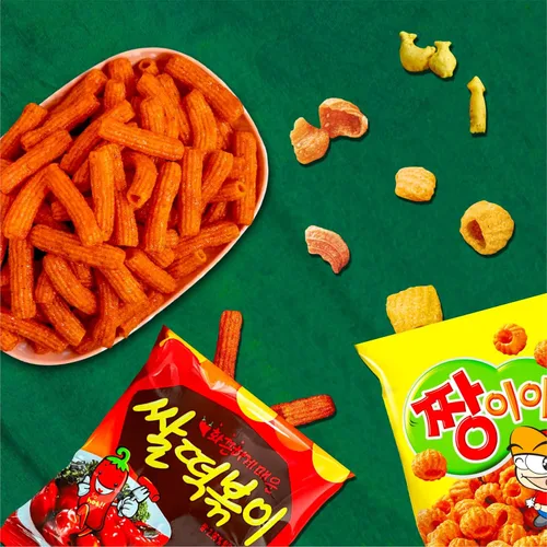 Vista 4 de Korean 4 Snacks Arroz picante Tteokbokki, Jjangiya, Snack en forma de concha, golosinas para niños marinos, estudiantes universitarios, adultos