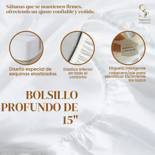 Vista 4 de SUPREME ELEGANCE Juego de sábanas de cama individual 100% algodón - Blanco ártico, ropa de cama de percal de 3 piezas, sábanas transpirables frescas