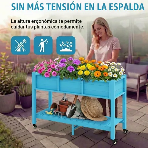 Vista 6 de YITAHOME Cama de jardín elevada de polietileno de alta densidad, 47 x 18 x 31 pulgadas, maceta elevada de madera de polietileno resistente a