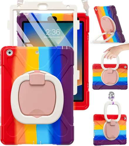 Vista 10 de BRAECN Funda para iPad de 9ª/8ª/7ª generación, resistente funda de silicona apta para niños con soporte plegable/asa para lápices, correa de hombro