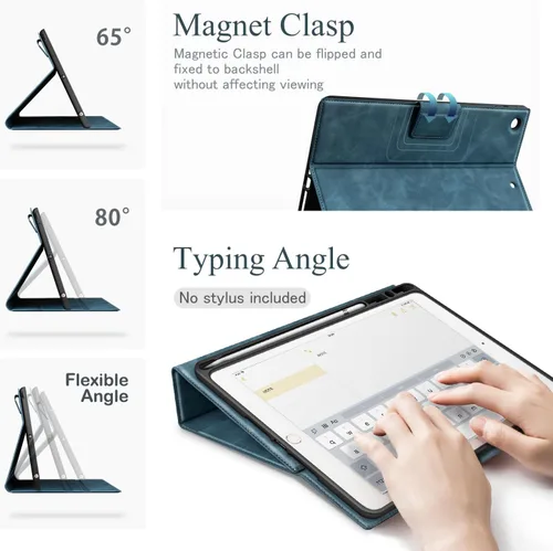 Vista 6 de Antbox Funda para iPad de 9ª generación (2021) iPad de 8ª/7ª generación con soporte para lápiz Función de reposo/encendido automático de cuero PU