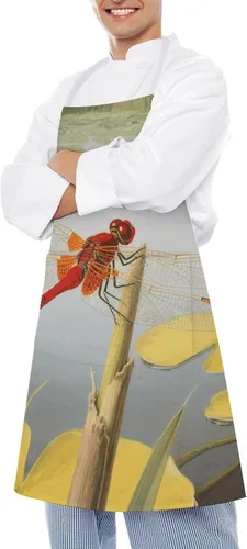 Vista 4 de MUSM Apron for Adults - 27.6 X 31.5 Inch, Heavy-Duty Polyester Aprons with Two Large Pockets, Waterproof Dragonflies Kitchen Apron for Cooking