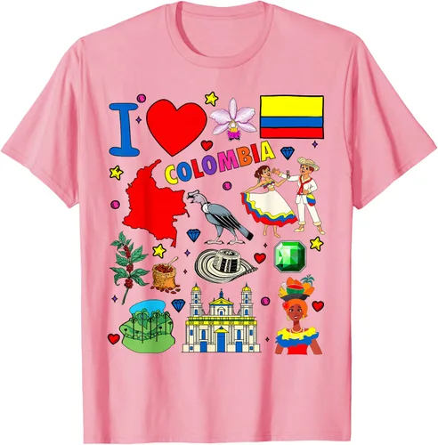 Vista 63 de Camiseta con diseño de bandera y mapa de I Love Colombia dibujada a mano