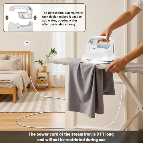 Vista 5 de Plancha de vapor 2 en 1 y vaporizador de ropa para ropa, vapor potente de 0.78 onzas/min, 35 dB silencioso, calentamiento de 30 segundos, placa