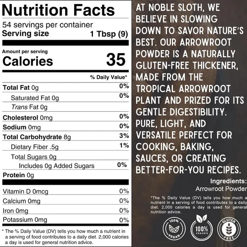 Vista 2 de Noble Sloth Polvo de arrurruz orgánico prémium de 16 onzas, almidón de arrurruz natural puro, sin gluten, sin OMG, espesante para cocinar y hornear