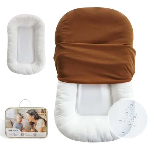 Vista 10 de Tumbona infantil, funda para nido de bebé, algodón suave e interior impermeable, asiento de piso para bebé para el tiempo boca abajo, tumbona
