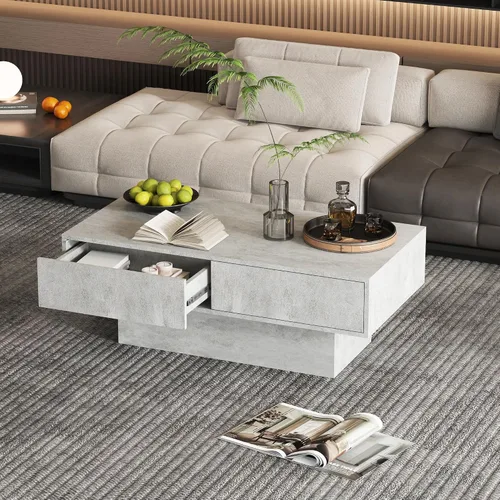 Vista 8 de HedoAjim - Mesa de centro de granja con 2 cajones de almacenamiento para sala de estar, mesa cuadrada central moderna, mesa de cóctel contemporánea
