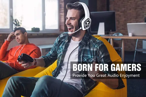 Vista 7 de BENGOO G9700 - Auriculares para juegos para PS4, PS5, Xbox One, control de PC, cancelación de ruido con micrófono, luz LED blanca, sonido envolvente