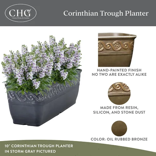 Vista 2 de Classic Home and Garden Jardinera Corinthian Trough, 10", Bronce