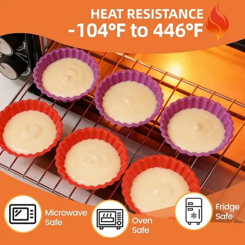 Vista 8 de FUNBAKY Molde de silicona para quiche, mini molde antiadherente redondo de silicona para tartas y tartas, 10 paquetes