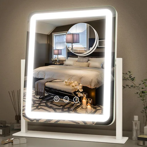 Vista 15 de FENNIO - Espejo de tocador con luces, espejo de maquillaje iluminado LED, pantalla táctil con 3 modos de iluminación, regulable, para mesa