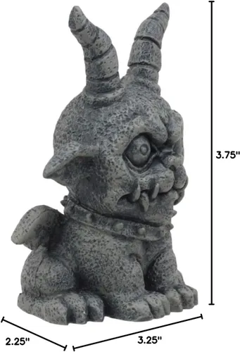 Vista 7 de Ebros - Figura gótica de gárgola de bulldog con cuernos y Agamon, pequeña estatua de decoración de fantasía mítica de 3.75 pulgadas de alto como