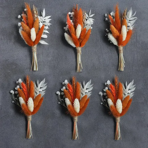 Vista 10 de Mini Ramillete de Flores Secas (Juego de 6) para Decoraciones Artesanales Hechas a Mano y Ojales para Padrinos y Novios. (Burdeos)