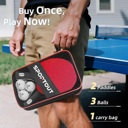 Vista 2 de Sportout Juegos de palas de ping pong, remo portátil de tenis de mesa con pelotas, estuche de almacenamiento de primera calidad, raqueta de tenis