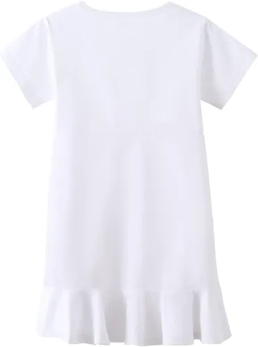 Vista 2 de Noomelfish Vestido de manga corta con volantes para niñas, estilo casual, con cordón, de algodón (4-12 años)