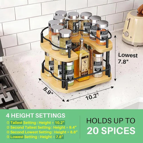 Vista 2 de Lazy Susan Organizador de especias – Organización de especias para gabinete, mesa giratoria ajustable para despensa, cocina, organizador giratorio