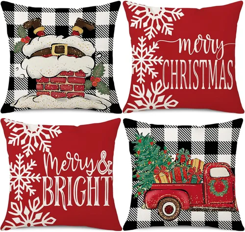 Vista 10 de Fundas de almohada de estilo navideño a cuadros de búfalo negro y blanco 45x45 centímetros (Negro a cuadros de búfalo)