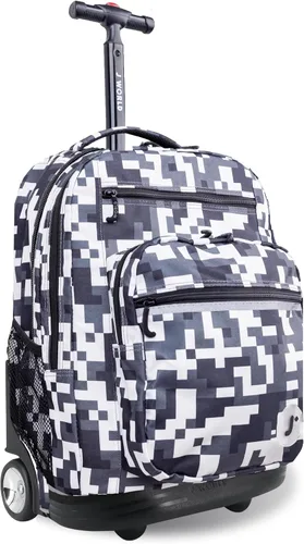 Vista 12 de J World Sundance Mochila Rodante para Laptop para Niñas y Niños. Mochila Escolar con Ruedas, Rombos negro, 20 pulgadas